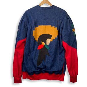 Vintage Jerzees Denim Texas / Southwest Patch Jacket 50/50 - Size Large